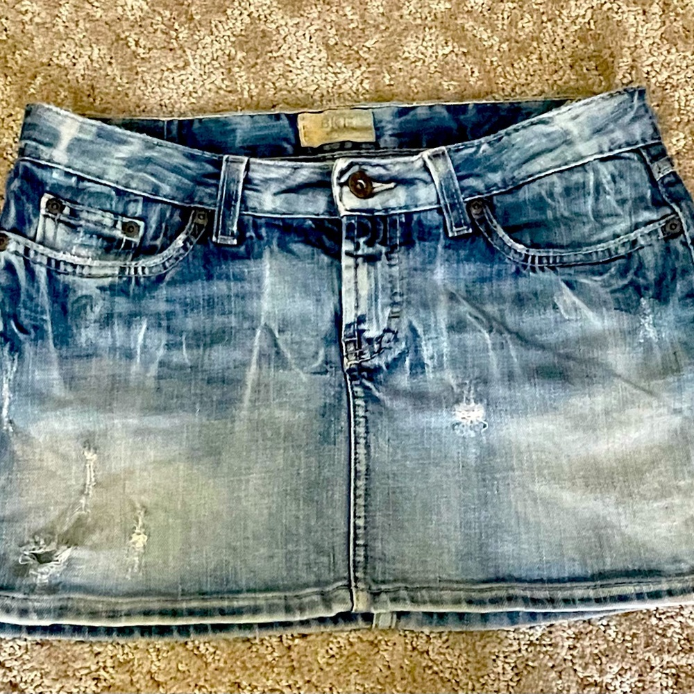 Buckle Distressed Denim Mini Skirt Size 28